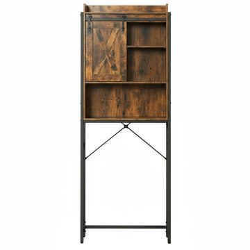 Wasmachinerek met kast, stalen badkamerrek | Vintagebruin-Zwart | 64x24x171 cm