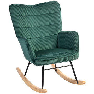 Schommelstoel met dikke padding en beukenhouten lopers | Kleur: Groen | Afmetingen: 71x98x101 cm