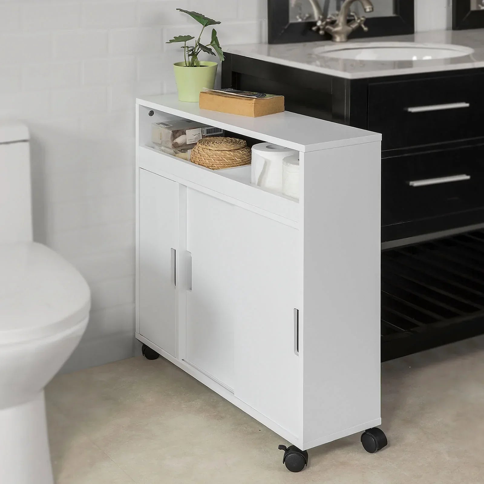 Nieuwe versie Badkamer Toiletpapierrolhouder - Badkamer Opbergkast Kast op Wielen