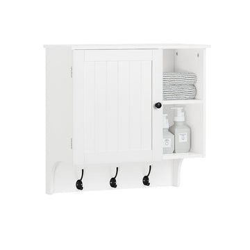 Wandbadkamerkast - Medicijnkastje - Opbergkast - Veelzijdige opbergruimte met open vakken en handdoekhaken - Duurzaam MDF en metaal - 60 cm x 60 cm x 30 cm