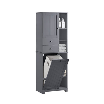 Hoog Badkamermeubel met Lade - Opbergmeubel - Wasmand - MDF - 60cm x 170cm x 37cm - 40kg - 70kg capaciteit