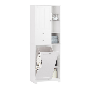 Hoog Badkamermeubel met Uitklapbare Waszak - Opbergorganisator - Kast - MDF-constructie - Eenvoudige montage - 60 cm x 171 cm x 37 cm