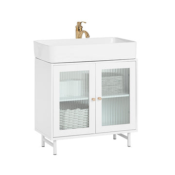 Wastafelonderkast - Opbergruimte onder de wastafel - Elegant wit en glazen ontwerp - Ruime opbergruimte - Perfect geschikt voor elk decor - 60 cm x 58 cm x 30 cm