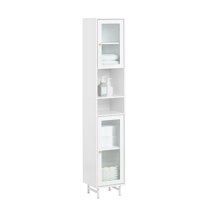 hoge badkamerkast - opbergorganisator - glazen deurkast - verstelbare planken - waterbestendige metalen poten - MDF en glas - 30 cm x 171 cm x 30 cm