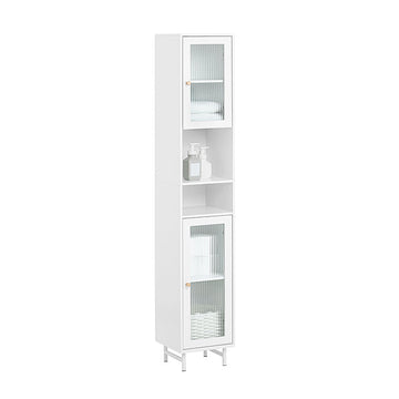 hoge badkamerkast - opbergorganisator - glazen deurkast - verstelbare planken - waterbestendige metalen poten - MDF en glas - 30 cm x 171 cm x 30 cm