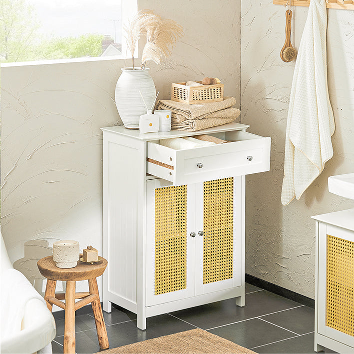 Moderne Badkamer Ladenkast - Dressoir - Opbergkast - Luchtdoorlatende lattendeuren - Decoratief ontwerp - Veelzijdig gebruik - 60 cm x 88 cm x 35 cm