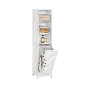 Hoge Badkamerkast met Uitklapbare Waszak - Linnenkast - Opbergplank - Verstelbare Plank - Anti-Tip Apparaat - Wit - 40cm x 170cm x 38cm