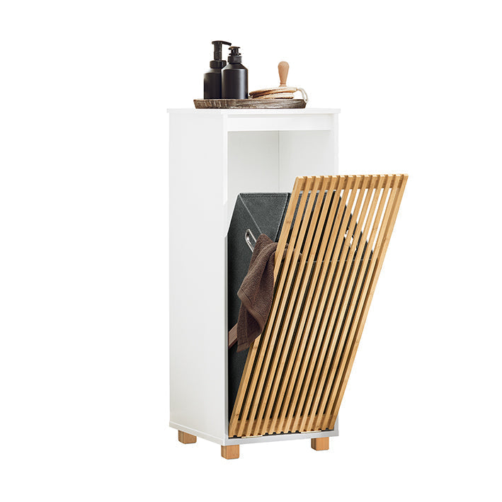 Waskast met uitklapbare zak - Wasverzamelaar - Badkameropslag - Duurzame bamboe- en MDF-constructie - Gemakkelijke transporthandgrepen - 32 cm x 85 cm x 33 cm