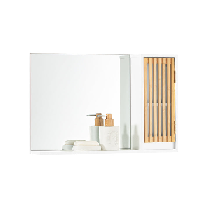 Wandkast met Spiegel - Badkameropslag - Ruimtebesparende Spiegelkast - Duurzame Bamboe Deur - Ideaal voor kleine spullen - 60cm x 40cm x 12cm