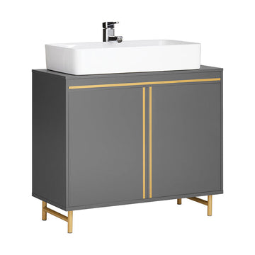 moderne wastafelonderkast - badkamerijdelheid - opbergorganisator - stijlvolle grijze en gouden afwerking - ruim interieur - eenvoudige montage - 75 cm x 65 cm x 35 cm