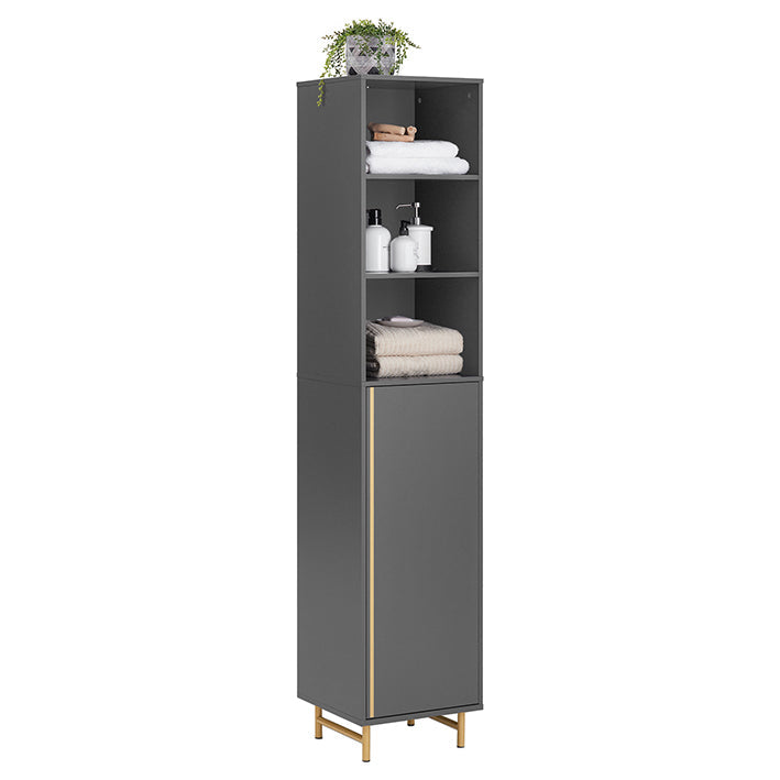 hoge badkamerkast - opbergorganisator - badkamerplank - verstelbare planken - waterbestendige metalen poten - anti-tip veiligheidsfunctie - 35 cm x 170 cm x 35 cm