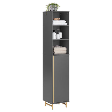 hoge badkamerkast - opbergorganisator - badkamerplank - verstelbare planken - waterbestendige metalen poten - anti-tip veiligheidsfunctie - 35 cm x 170 cm x 35 cm