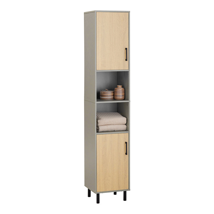 hoge badkamerkast - opbergorganisator - badkamerplank - verstelbare planken - waterbestendige metalen poten - anti-tip veiligheidsfunctie - 31,5 cm x 162,5 cm x 31,5 cm