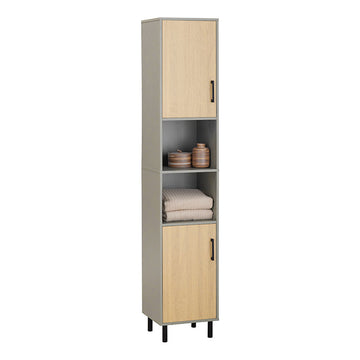 hoge badkamerkast - opbergorganisator - badkamerplank - verstelbare planken - waterbestendige metalen poten - anti-tip veiligheidsfunctie - 31,5 cm x 162,5 cm x 31,5 cm