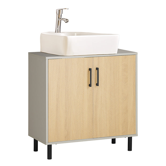 Onderkast voor wastafel - Vanity Storage - Organizer voor onder de gootsteen - MDF en metalen constructie - Stijlvolle grijze en houten afwerking - Ruimtebesparend ontwerp - 60 cm x 60 cm x 30 cm