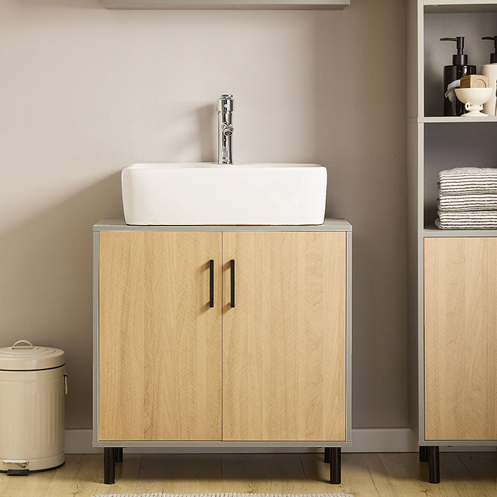 Onderkast voor wastafel - Vanity Storage - Organizer voor onder de gootsteen - MDF en metalen constructie - Stijlvolle grijze en houten afwerking - Ruimtebesparend ontwerp - 60 cm x 60 cm x 30 cm