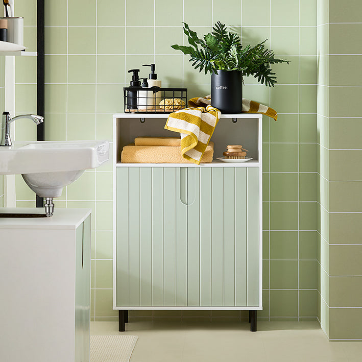 Moderne badkamerladekast met 2 deuren - dressoir - halkast - verstelbare plank - grote opbergruimte - waterbestendige metalen poten - witgroen - 60 cm x 87 cm x 30 cm