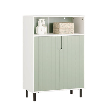 Moderne badkamerladekast met 2 deuren - dressoir - halkast - verstelbare plank - grote opbergruimte - waterbestendige metalen poten - witgroen - 60 cm x 87 cm x 30 cm