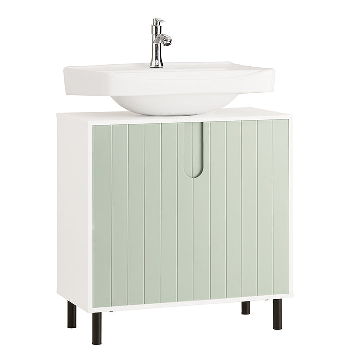 Wastafelonderkast - Badkamerkast - Wastafelstandaard - Wit & Groen - Verstelbare Plank - Waterbestendige metalen poten - Anti-Tip Veiligheid - 60cm x 60cm x 30cm