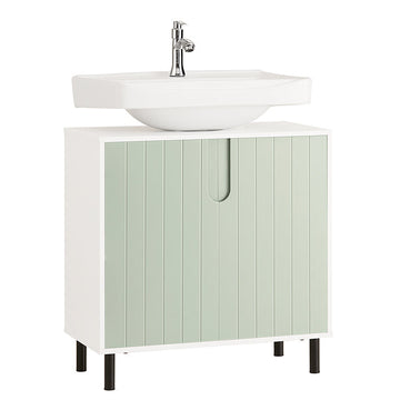 Wastafelonderkast - Badkamerkast - Wastafelstandaard - Wit & Groen - Verstelbare Plank - Waterbestendige metalen poten - Anti-Tip Veiligheid - 60cm x 60cm x 30cm