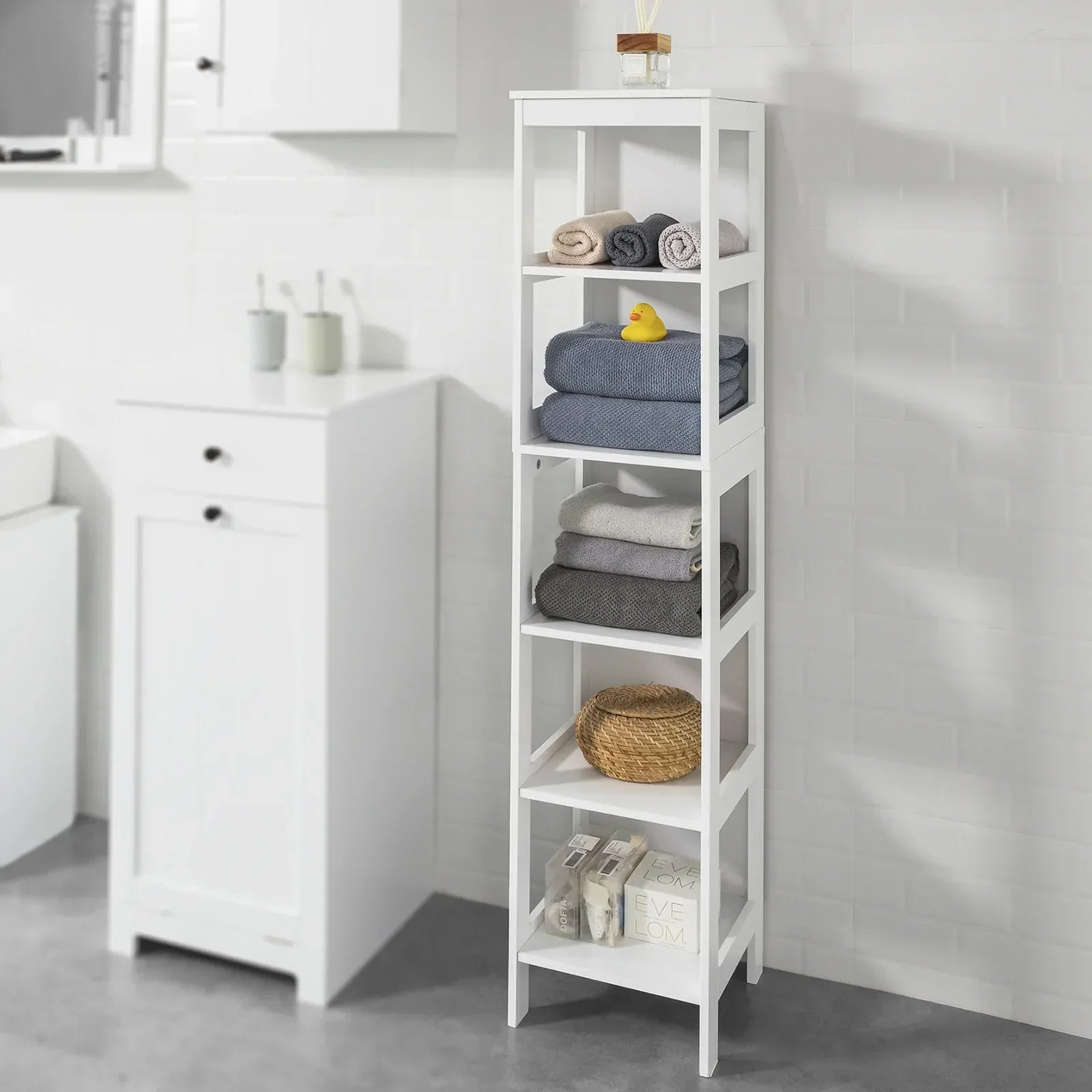 Wit 5 Niveaus Badkamer Plank Badkamer Opbergplank Kast Unit - 30x30x139cm