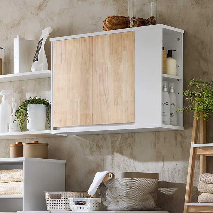 Wandmontage Badkamerkast - Opbergmeubel - Toiletkast - MDF - Rubberhout - 68cm x 48cm x 20cm