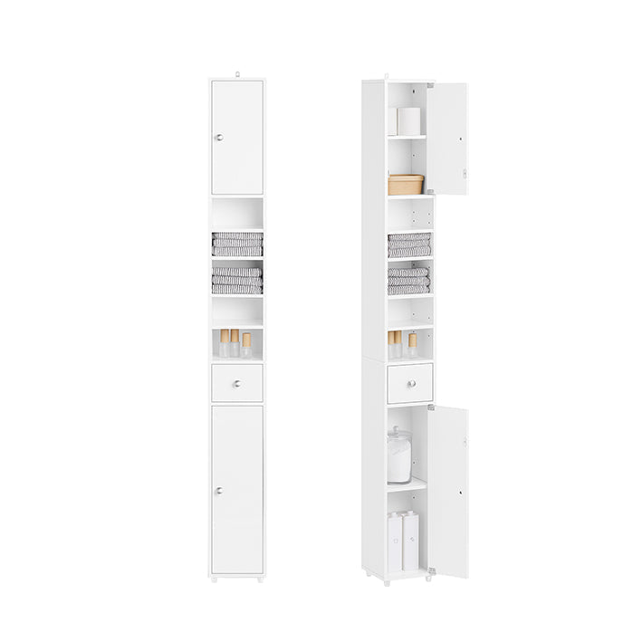Hoge Badkamerkast - Opbergkast - Badkamerorganizer - Verstelbare Planken - 20x180x20cm - MDF E1 - Hoogglans Wit