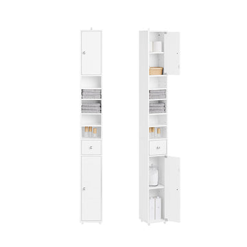 Hoge Badkamerkast - Opbergkast - Badkamerorganizer - Verstelbare Planken - 20x180x20cm - MDF E1 - Hoogglans Wit
