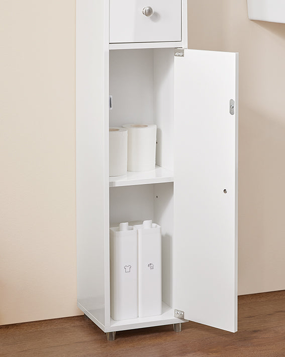 Hoge Badkamerkast - Opbergkast - Badkamerorganizer - Verstelbare Planken - 20x180x20cm - MDF E1 - Hoogglans Wit
