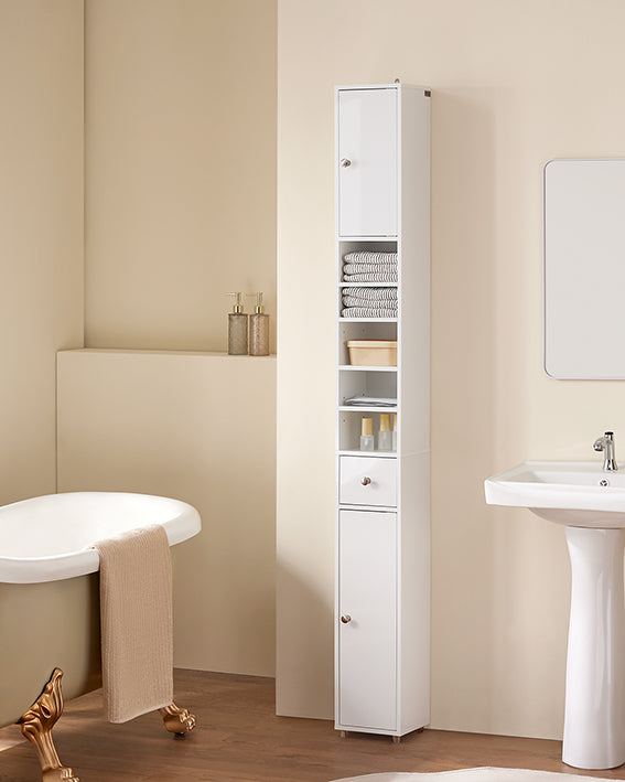 Hoge Badkamerkast - Opbergkast - Badkamerorganizer - Verstelbare Planken - 20x180x20cm - MDF E1 - Hoogglans Wit