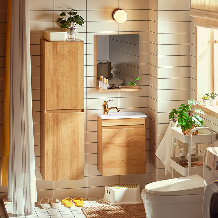 Narrow Sink Cabinet - Compact wastafelmeubel - Ruimtebesparende opslag - Maximaliseer de badkamerruimte - 41x52x24cm Kast - 40x50x14cm Spiegel - 27x18x8cm wastafel