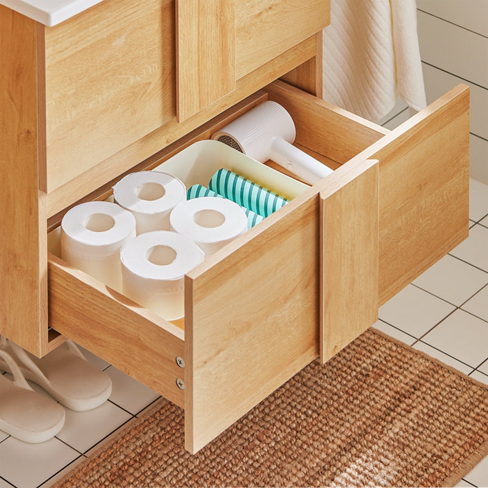Narrow Sink Cabinet - Ruimtebesparende badkameropslag - Wandgemonteerde wastafel - Hoge veerkracht - 61x54x46cm