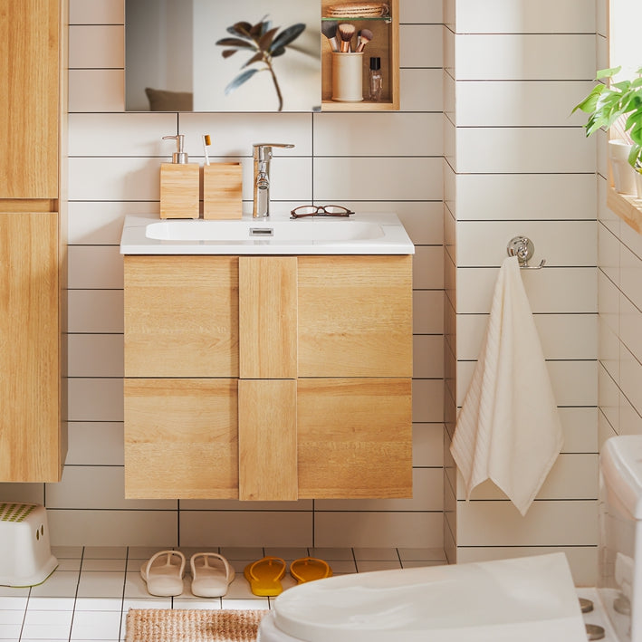 Narrow Sink Cabinet - Ruimtebesparende badkameropslag - Wandgemonteerde wastafel - Hoge veerkracht - 61x54x46cm