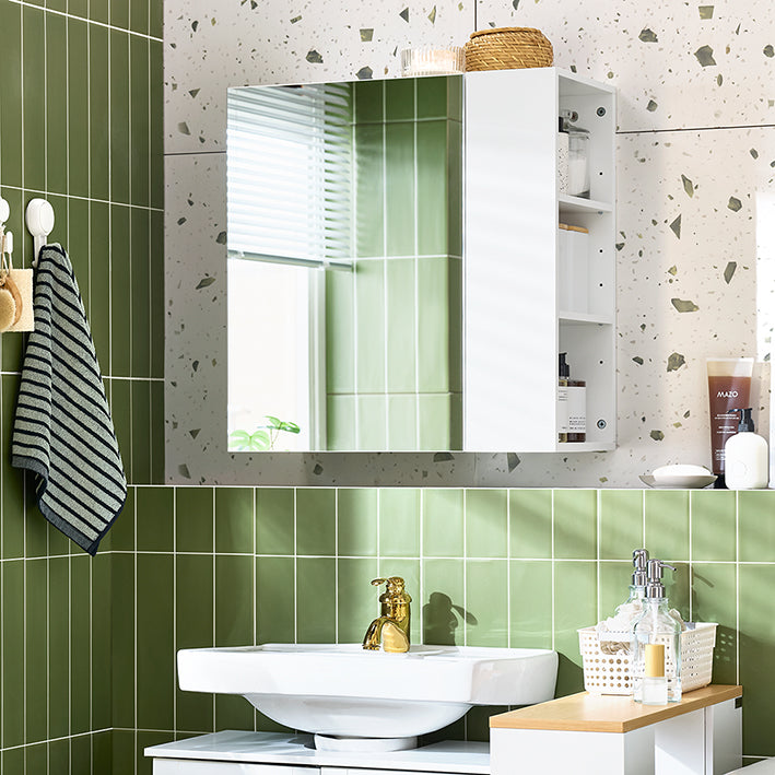 Badkamer Wandkast - Spiegeldeur - Opbergkast - Ruimtebesparend - 57x61x30cm