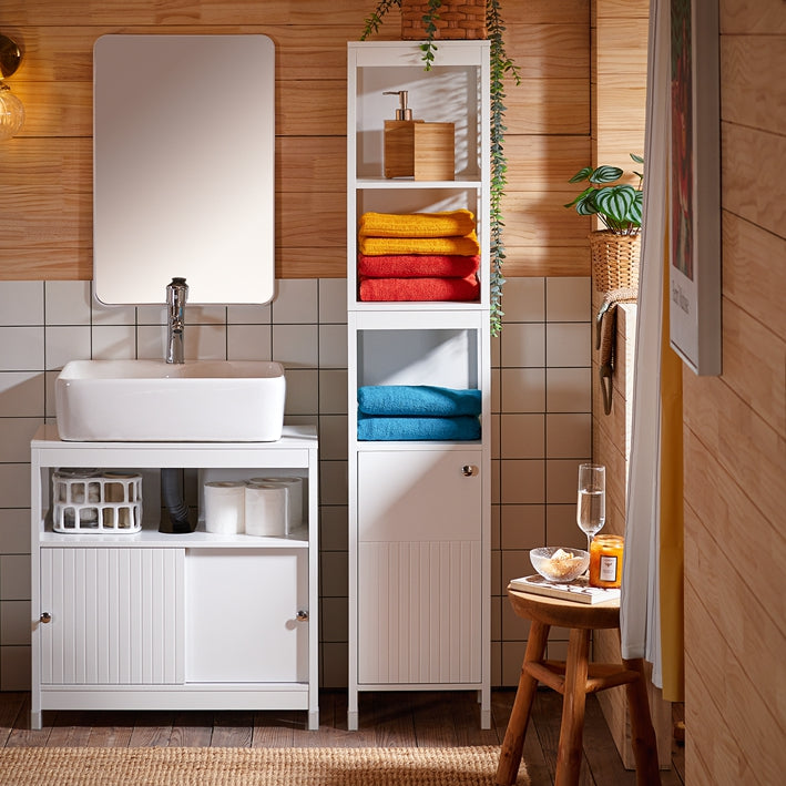 Hoog Badkamermeubel - Slank Opbergmeubel - Smalle Organizer - Verstelbare Plank - 30x144x30cm - MDF E1