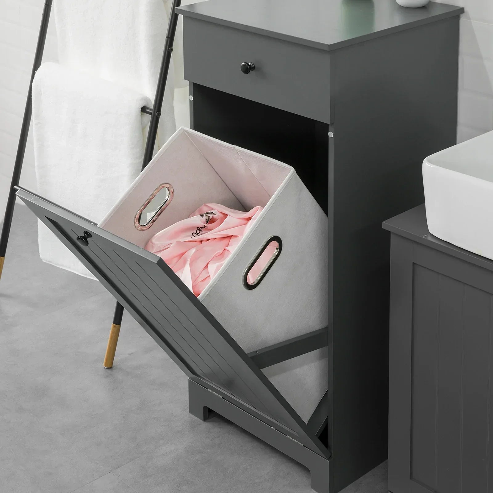 Badkamer Wasmand Was- Kast Badkamer Opbergkast - Kast met Lade
