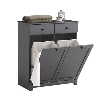 Linnenkast met 2 waszakken - Wasverzamelaar - Wasmand - MDF-constructie - Verwijderbare zakken - Flexibele opslag - 78 cm x 91 cm x 38 cm