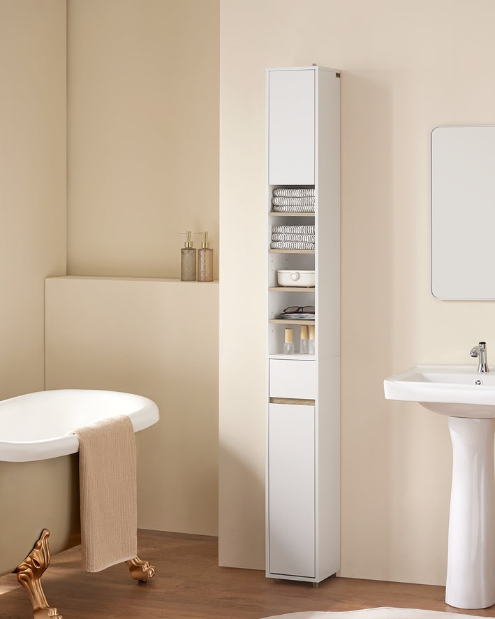 Hoge Badkamerkast - Opbergmeubel - Organisator - Veelzijdige opbergruimte - 20x180x20cm - MDF E1 Geverfd - Verstelbare Planken - Veilig en antislip