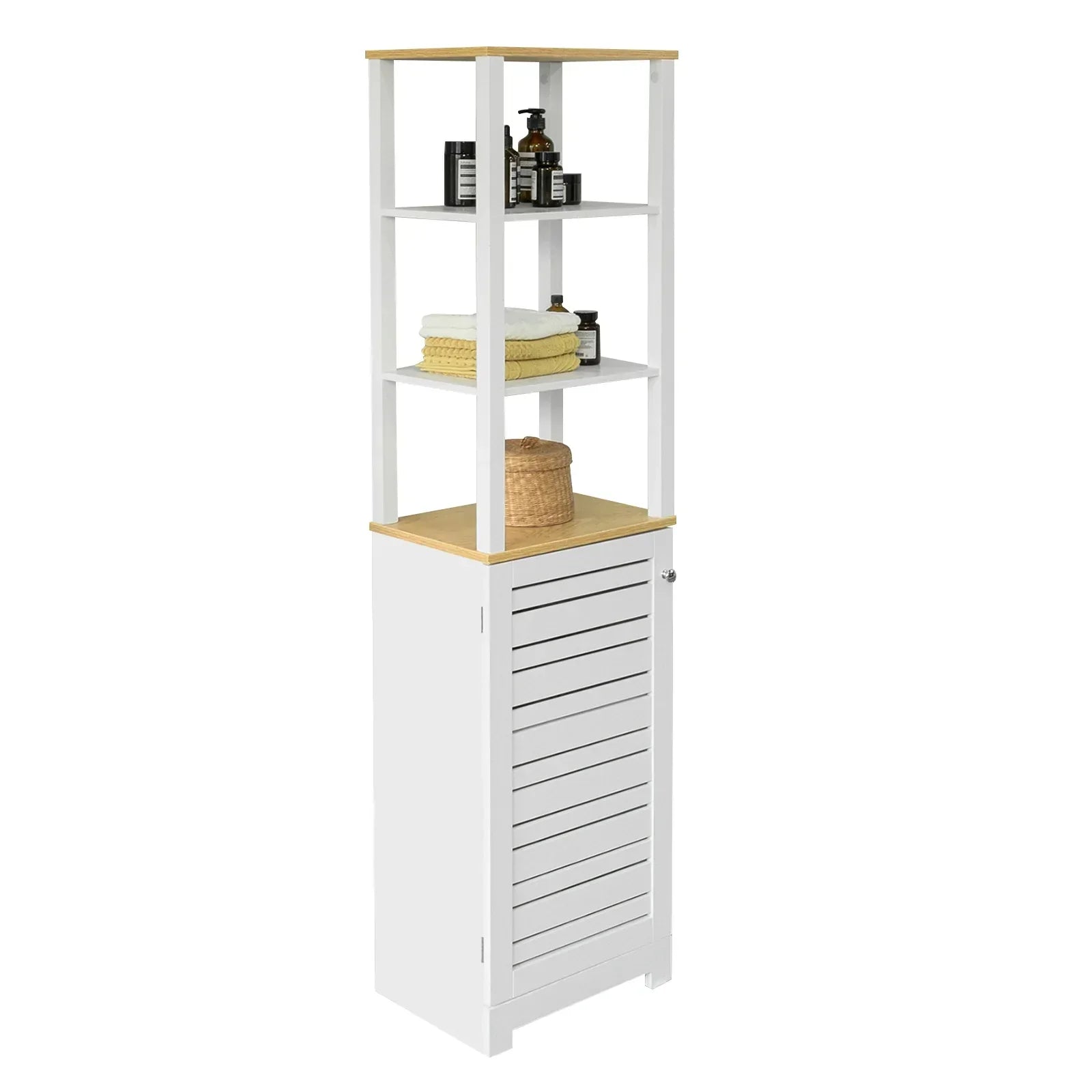 Badkamer Hoge Kast - Badkamerkast Opbergkast - Kast met 3 Planken en 1 Deur - B40 x D30 x H160cm