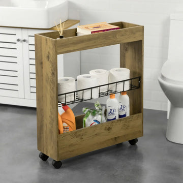 Badkamer Toiletpapierrolhouder - Smalle badkamerplank op wielen - 3 lagen Mobiel opbergrek