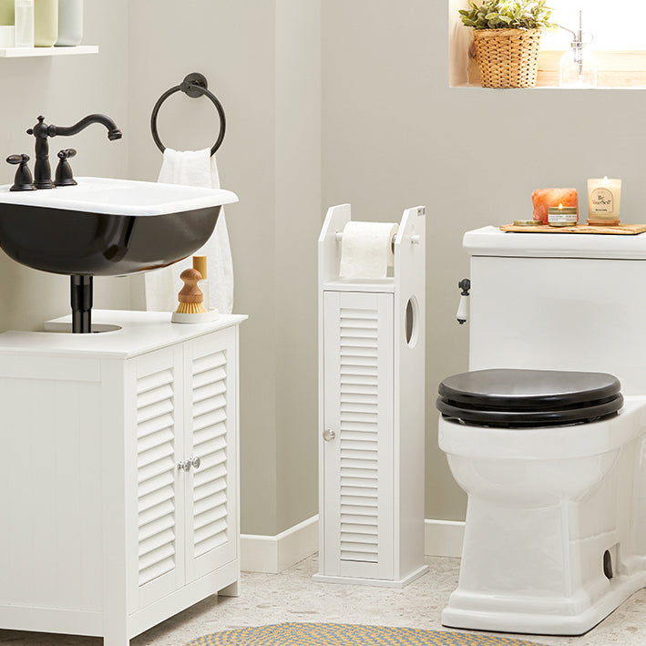 Smalle toiletpapierkast - Badkameropslag - Ruimtebesparend - Schimmelbestendig - Luchtdoorlatende lattendeur - 20 cm x 79 cm x 18 cm