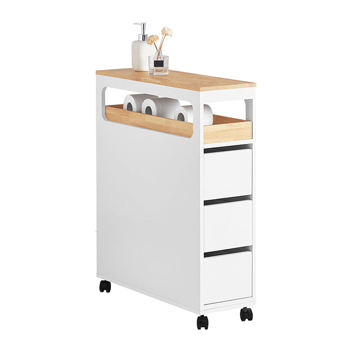 Niche-opbergwagen - Keukenplank - Badkamerorganisator - MDF en Bamboe - Verwijderbare lade - Mobiel met vergrendelbare remmen - 23 cm x 82 cm x 65 cm