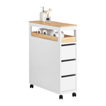 Niche-opbergwagen - Keukenplank - Badkamerorganisator - MDF en Bamboe - Verwijderbare lade - Mobiel met vergrendelbare remmen - 23 cm x 82 cm x 65 cm