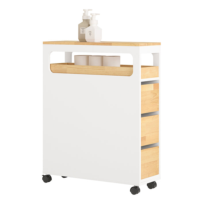 Niche-opbergwagen - Keukenwagen - Badkamerorganisator - Verwijderbaar dienblad - 3 laden - Verrijdbaar met remmen - MDF en bamboe - 23 cm x 82 cm x 65 cm