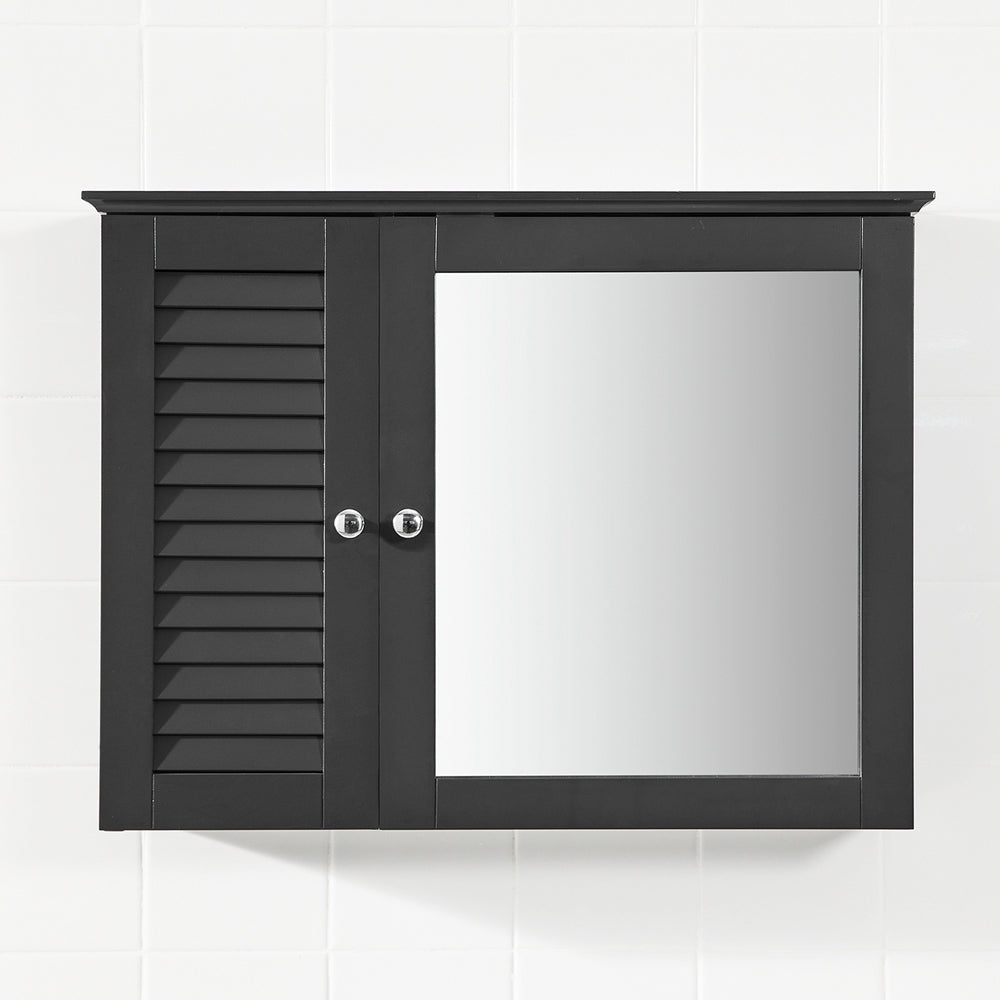 Badkamerspiegelkast - Wandkast met spiegeldeur - Ruimtebesparende opslag - Verstelbare planken, schimmelpreventie, luchtdoorlatende lamellen - MDF-constructie - 65 cm x 49 cm x 15 cm
