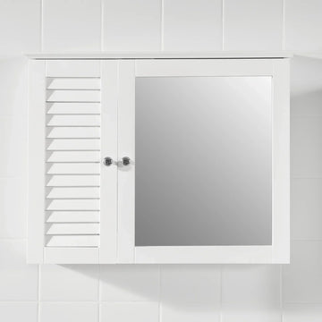Badkamer Wandspiegelkast - Wandgemonteerde badkamerkast - Gespiegelde opbergkast - Wit