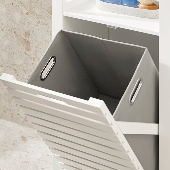 Waskast met Waszak - Wasverzamelaar - Wasmand - Luchtdoorlatende Lattendeuren - Vochtbescherming - Eenvoudige montage - Wit - 42cm x 90cm x 30cm