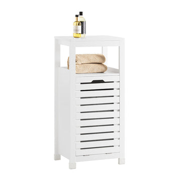 Waskast met Waszak - Wasverzamelaar - Wasmand - Luchtdoorlatende Lattendeuren - Vochtbescherming - Eenvoudige montage - Wit - 42cm x 90cm x 30cm