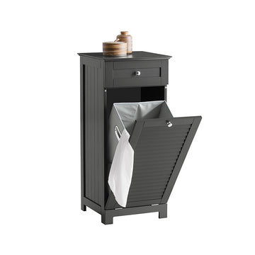 Waskast met Waszak - Wasverzamelaar - Wasmand - Flexibele opbergruimte - Accessoirelade - Inclusief gekleurde handgrepen - Donkergrijs - 40 cm x 90 cm x 38 cm