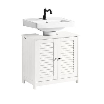 Badkamer Wastafel Onderkast - Opbergkast - Witte MDF Kast - Schimmelpreventie - Decoratieve Lattendeur - 57cm x 58cm x 35cm